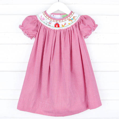 Farm Smocked Red Gingham Bishop Dress