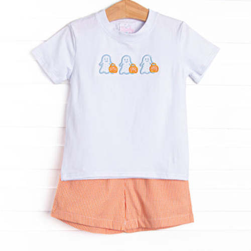 Little Ghosts Applique Short Set, Orange – Stitchy Fish