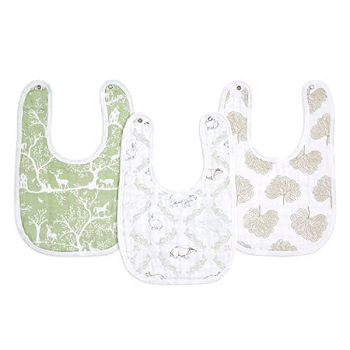 aden + anais Essentials Baby Bibs Soft & Absorbent 100% Muslin Cotton Adjustable Snap Bibs Set for Boys and Girls, 3 Pack, Harmony