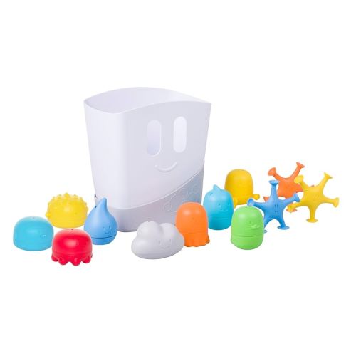 Ubbi Baby Bath Time Essential Gift Set, Stand Up Draining Bath Toy Bin, Dishwasher Safe, White