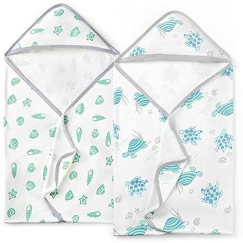 Momcozy Baby Towel with Hooded-Original Design Baby Towel Set -Soft & Absorbent- Shower Gifts or Bath Essential for Infant, Newborn, Toddler, Marine Sea Turtle Shells Magic
