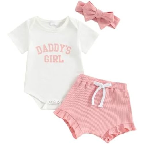 Daddy's Girl Baby Clothes Newborn Short Sleeve Romper Ribbed Shorts Headband Sets 3Pcs Infant Summer Outfits