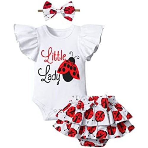 Baby Girl Clothes,Girl Summer Outfit Romper Sets Ruffle Short Sleeve Top+Shorts+ Bow Hairband 3Pcs Set