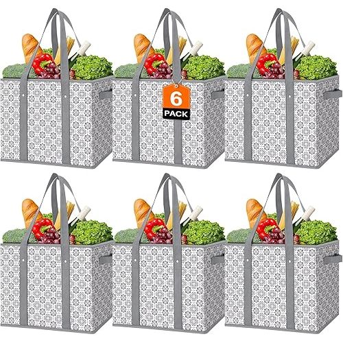WISELIFE Reusable Grocery Bags [6 Pack],Large Grocery Tote Bag Water Resistant Shopping Bags Foldable Grocery Bag for Clothes,Shoes and Picnic