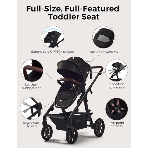 Momcozy ChangeGo Baby Stroller, Convertible Single-to-Double-to-Wagon Stroller with 23 Configurations, Bassinet and Seat Included, Large PU Wheels, All-Wheel Suspension & Extendable UPF50+ Canopy