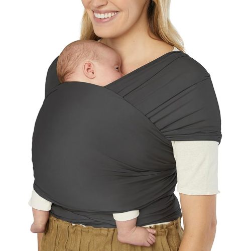 Ergobaby Aura Baby Wrap Carrier for Newborn 0-12 Months (8-25 lbs) - Soft Stretchy Infant Wrap Carrier with Hip-Healthy Positioning, Pre-Tied Design - Soft Black