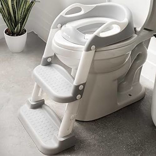 Jool Baby Potty Training Seat with 2 Step Ladder for Toddlers - Splash Guard, Adjustable Height (Gray)