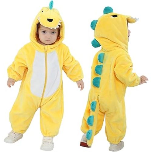 LOLANTA Toddler Dinosaur Animal Costume Unisex Baby Kids Flannel Hooded Romper Jumpsuit Dress Up Outfit