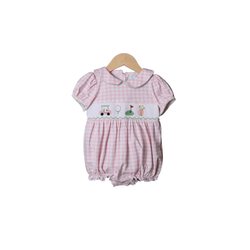 Smocked Pink Gingham Golf Bubble 9M