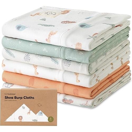 Organic Burp Cloths Baby Boy, Girl - 6-Pack Large Cotton Burping Cloths for Babies, Spit Up Rags, Super Absorbent, Ultra Soft Newborn Cloth Rag, Gender Neutral, Machine Washable, Durable (Wilderness)