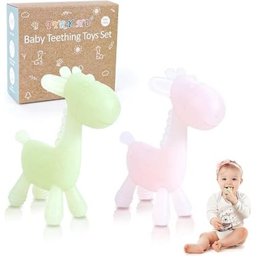 TYRY.HU Baby Teething Toys for Babies 0-6 6-12 Months,BPA Free Silicone Giraffe Teethers for Babies 3-6 Months, Soft-Textured Chew Toys Sensory Toys Massaging Teething Relief for Boys Girls,2 Pack