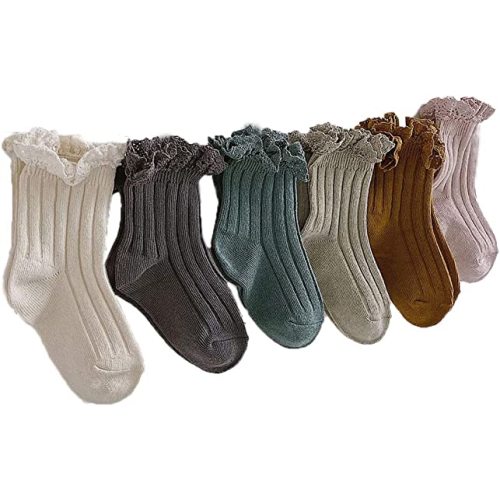 Baby Girls Vintage Ankel Lace Socks Toddler Ruffles Casual Dress Socks 6 Pack