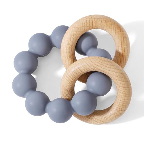 Socub Baby Teething Toys for 0-6 6-12 Months | BPA-Free Food-Grade Silicone & Natural Beech Wood Teether Ring for Newborn Infants Teething Relief | Easy-Grip Sensory Rattle Toys(Tradewinds)