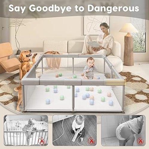 Baby Playpen Play Pens for Babies and Toddlers Play Yards for Indoor & Outdoor with Breathable Mesh Anti-Fall Playpen Grey