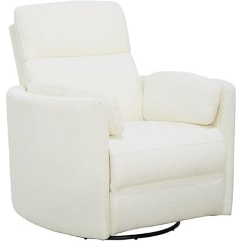 Radius Contemporary Chenille Fabric Power Swivel Glider Recliner with Luxurious Foam, USB Charger, Chaise-Style Footrest, 240-Degree Swivel, in Revel Oyster/White Finish
