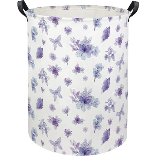 HIYAGON Baby Laundry Basket Baby Hamper for Nursery Girl Kids Butterfly Hamper Cute Kids Toys Storage Bin Organizer Butterfly Room Decor for Home(Purple Flower)