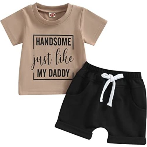 Kupretty Toddler Baby Boy Summer Clothes Letter Graphic Short Sleeve Shirt T-Shirt Tops + Casual Shorts Outfit Set