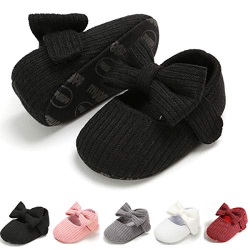 Myleleya Baby Girls Mary Jane Flats with Bowknot Flowers Princess Wedding Dress Ballet Shoes Non-Slip Toddler First Walkers Newborn Crib Shoes