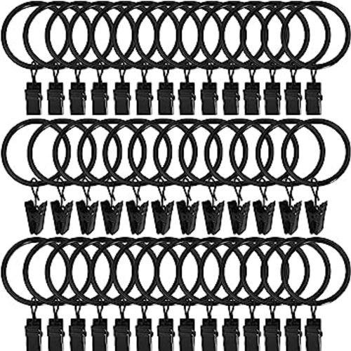 AMZSEVEN 40 Pack Metal Curtain Rings with Clips, Drapery Clips Hooks, Decorative Rod Clips Hangers 1.5 Inch Interior Diameter Eyelets, Rustproof Vintage Black