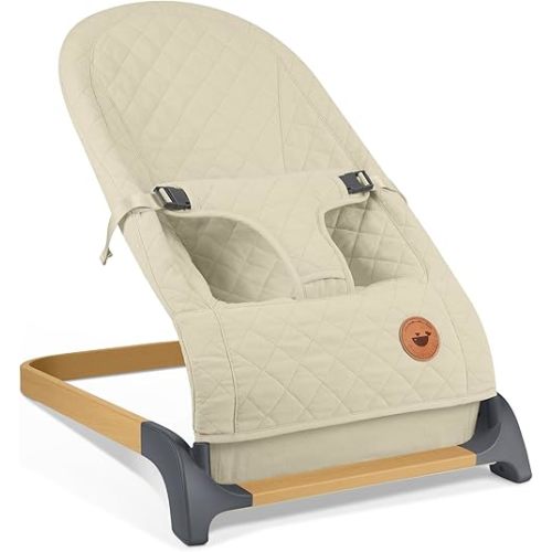 ANGELBLISS Baby Bouncer, Portable Bouncer Seat for Babies, Infants Bouncy Seat with Mesh Fabric, Natural Vibrations (Apricot)