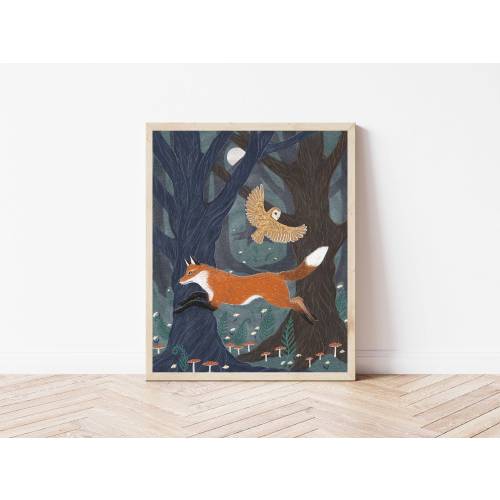 Fox, Fungi, and Flower Forest Nature Print - and Barn Owl Wall Décor - 8x10