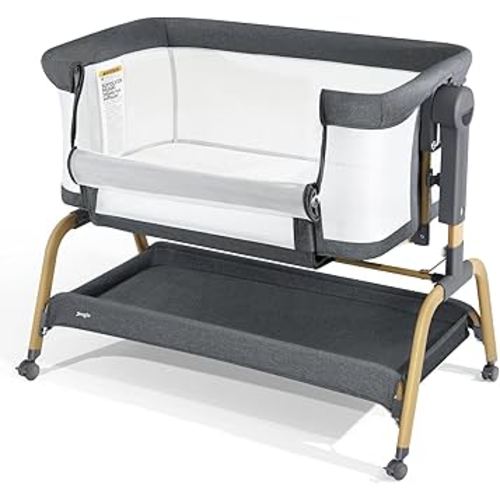 3 in 1 Baby Bassinet, Rocking Bassinet with Storage Basket and Wheels, Adjustable Height Bassinet Bedside Sleeper, Easy Folding Portable Crib for Newborn