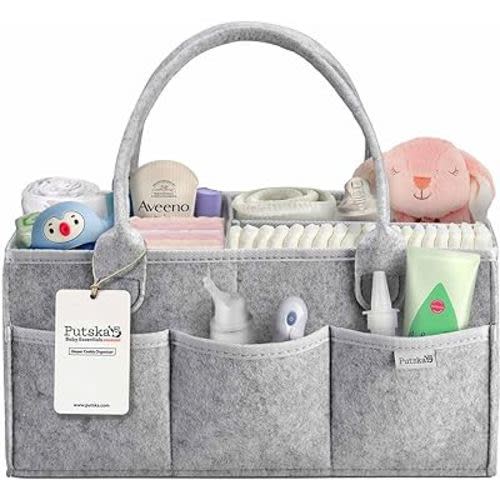 PUTSKA Baby Diaper Caddy Organizer Nursery Basket - A Baby Basket Gift Registry For Baby Shower List. This Is A Baby Must Haves Essentials. Neutral Baby Stuff For Newborn Boy Nursery Decor Or Girl