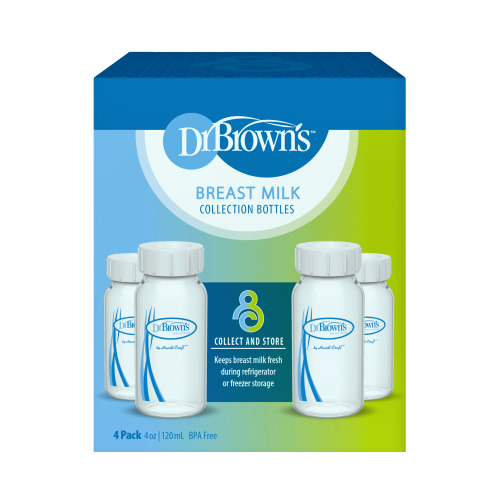 Dr. Brown's Breast Milk Collection Bottles with Storage Caps, Keeps Milk Fresh, BPA Free, 4 Pack