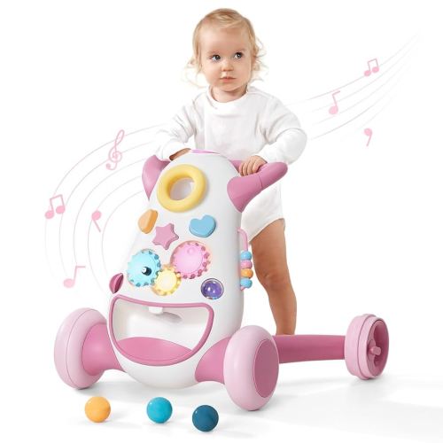 KÜB Montessori Baby Walker - Interactive Push Toy for Toddlers Learning to Walk with Soft Music & Lights, Adjustable Speed & Non-Slip Wheels, Educational Activity Center