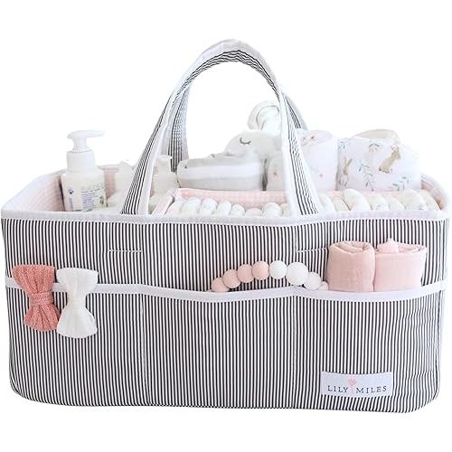 Lily Miles Baby Diaper Caddy Organizer - Girl Nursery Storage Basket Bin - Baby Item - Baby Organizers and Storage - Pink Blush, Large