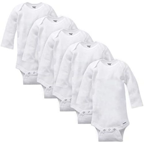 Gerber Organic Long Sleeve Solid Onesies Bodysuits (5 Pack) - White, 0-3 M