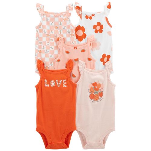 Baby 5-Pack Tank Bodysuits - Pink/White