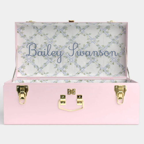Petite Trunk - Pink - Timeless Trellis / Embroidery