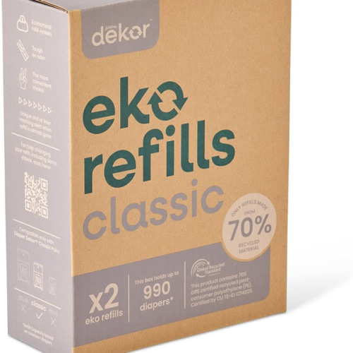Diaper Dekor CLASSIC Diaper Pail Refills 2 Count Unscented Exclusive End-of-Liner Marking Quick & Easy to Replace Most Economical Refill System for Original and Eko Style Pails