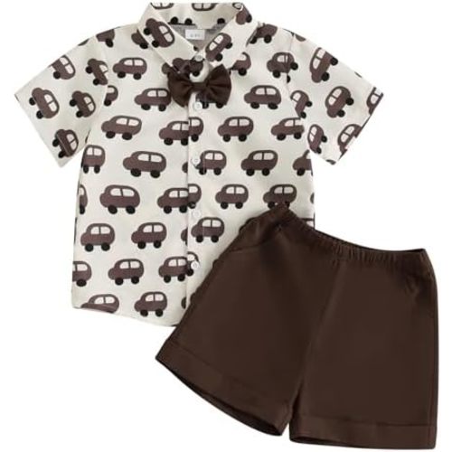 CIYCUIT Toddler Baby Boys Summer Print Shirt Outfits Clothes Short Sleeve Button Down Tops + Shorts Set
