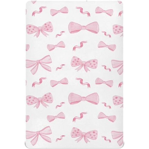 Baby Crib Sheet Pink Bows Ribbons Crib Mattress for Boys and Girls Playard Sheet Soft Breathable Fitted Baby Mattress Cover 52x28in