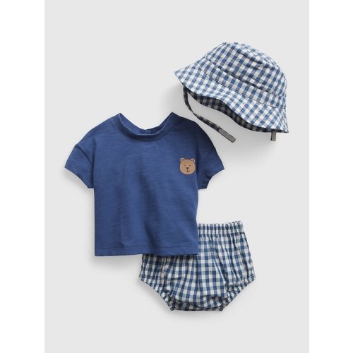 Baby Gingham Three-Piece Outfit Set in docksider blue, size: 0-3 M