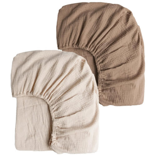 Konssy Muslin Crib Sheets for Girl Boy, 2 PCS Soft and Breathable Cotton Baby Sheets for Standard Crib Mattress, 52"x 28" (Brown, Cream)