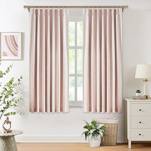 WEST LAKE Short Pink Bailey Pinch Pleated Full Blackout Curtain Panels 63 Inches Long with Liners,Textured Pinch Pleat Drapes for Girls Room,Thermal Insulating Window Treatment for Bedroom,40"Wx63"Lx2