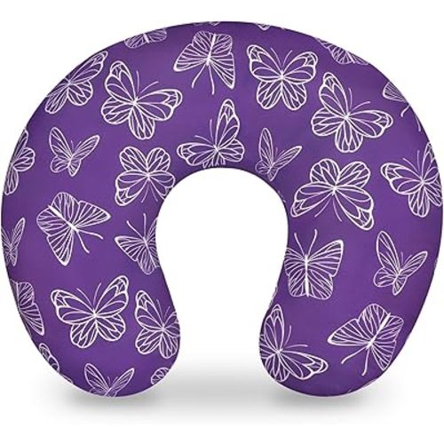 Nursing Pillow Cover, Breastfeeding Pillow Cover for Baby Girls Boys, Soft Stretchy Nursing Pillowcase for Infant Newborn, Removable Slipcover for Nursing Pillows, Purple Butterfly(Only Cover)