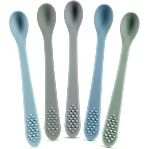 Baby Spoons First Stage Silicone Baby Spoon – Self Feeding Baby Utensils – Infant Spoons First Stage Baby Feeding Spoon - Soft & Gentle on Gums - BPA Free Silicone Baby Spoons Set (Pastel6)