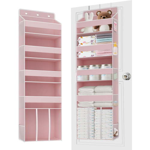 1 PC Pink Over the Door Organizer with Large Capacity Caddy, 4 Shelf & 10 Mesh Side Pockets, Stuff Hanging Storage and Girl Essentials Closet for Cute Room, Bedroom
