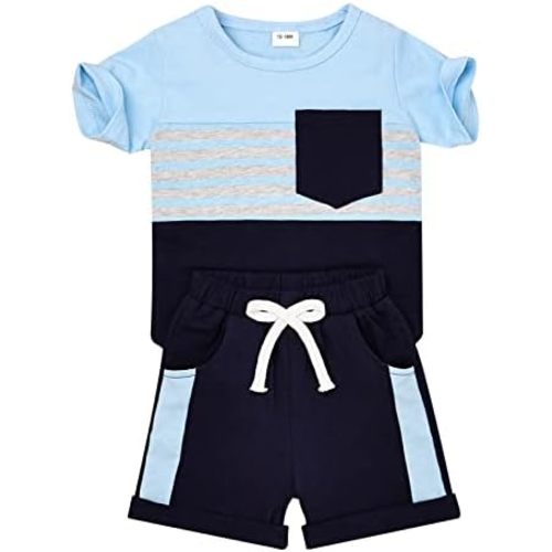 Toddler Boy Clothes Baby Boys Summer Outfits Patchwork Short Sleeve T-Shirt Shorts Set Summer Clothes Set 12M-5T