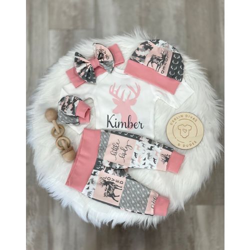 Pink Camo Deer Coming Home Outfit, Personalized Girls Baby Set, Custom Newborn Hospital, Baby Shower Gift, Hunting Country Girl Camouflage