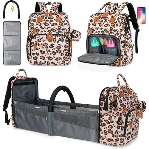 KABAQOO Diaper Bag Backpack with Detachable Changing Station, Large Capacity Baby Diaper Bags for Boys & Girls, Baby Registry Search Stuff & Shower Gifts, Newborn Essentials Must Haves, Leopard Print