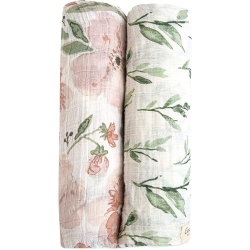 Crane Baby 100% Cotton Muslin Swaddle Blankets, Parker Pink Floral, Baby Swaddle Blanket, Set of 2, 47" x 47", Swaddles for Newborns, Baby Muslin Swaddle Blanket, Swaddle Blankets for Boys & Girls