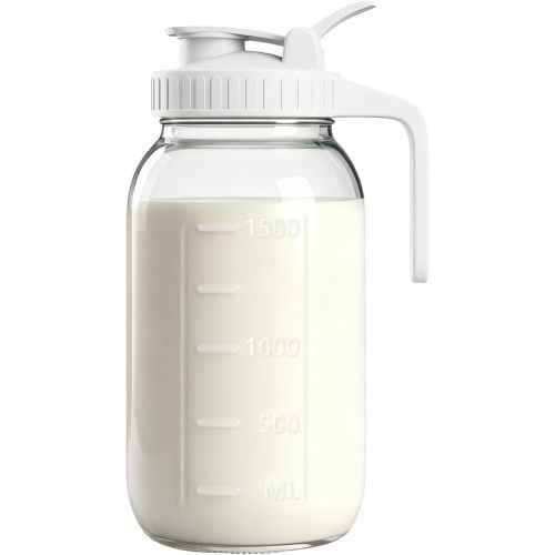 64oz Breastmilk Pitcher – Glass Milk Pitcher for Breastmilk with Airtight Lid & Pour Spout, BPA-Free Breast Milk Storage Bottle for Fridge, Ideal for Moms