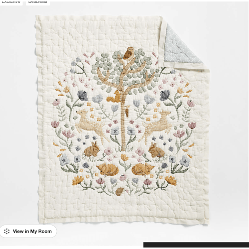 Wonderland Prairie Embroidered Organic Cotton Voile Baby Crib Quilt