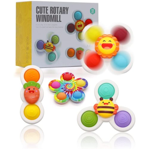 4pcs Suction Cup Spinner Toys for 1 2 Year Old Boys Spinning Toys 12-18 Months Sensory Toys for Toddlers 1-3 First Birthday Baby