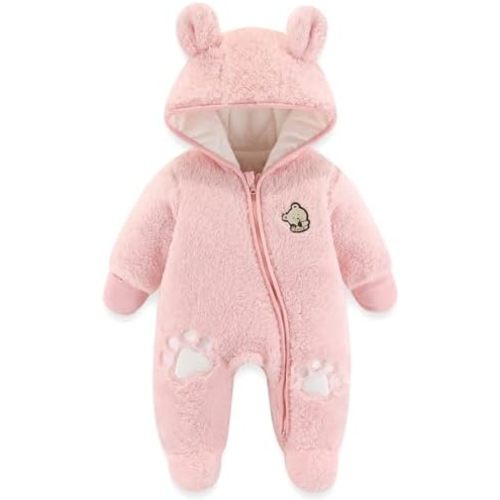 Fairy Baby Newborn Baby Snowsuit Bear Onesie Footie Romper Winter Thick Fleece Jumpsuit Infant Coat for Girls Boys 0-12M